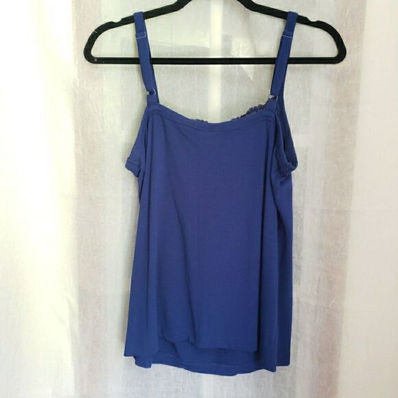 Chicos Cami Tank Blue Lace Trim Adjustable Nylon Stretch Y2k 90s Size 1 US M - Picture 3 of 11
